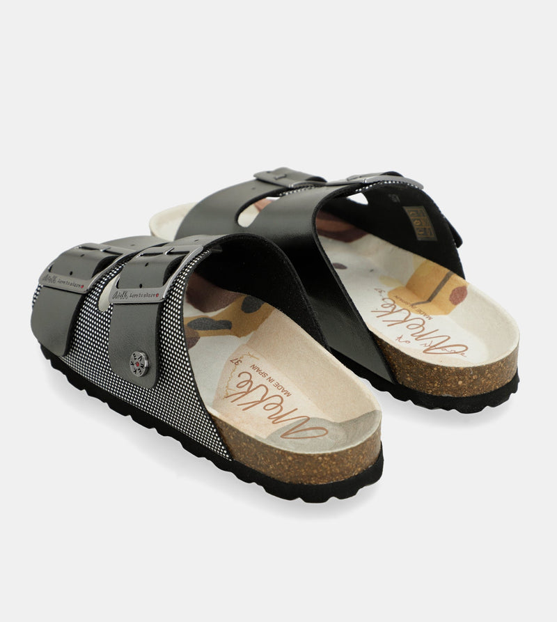 Sandales bio noires à pois